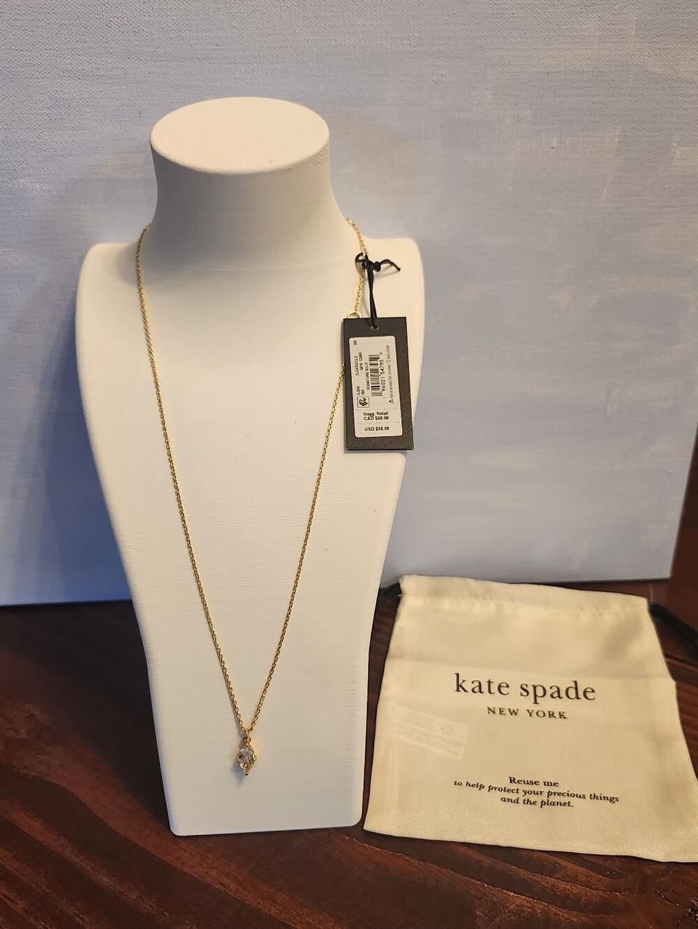 NWT KATE SPADE new york Signature Solitaire Pendant Necklace, 16" +3" extender